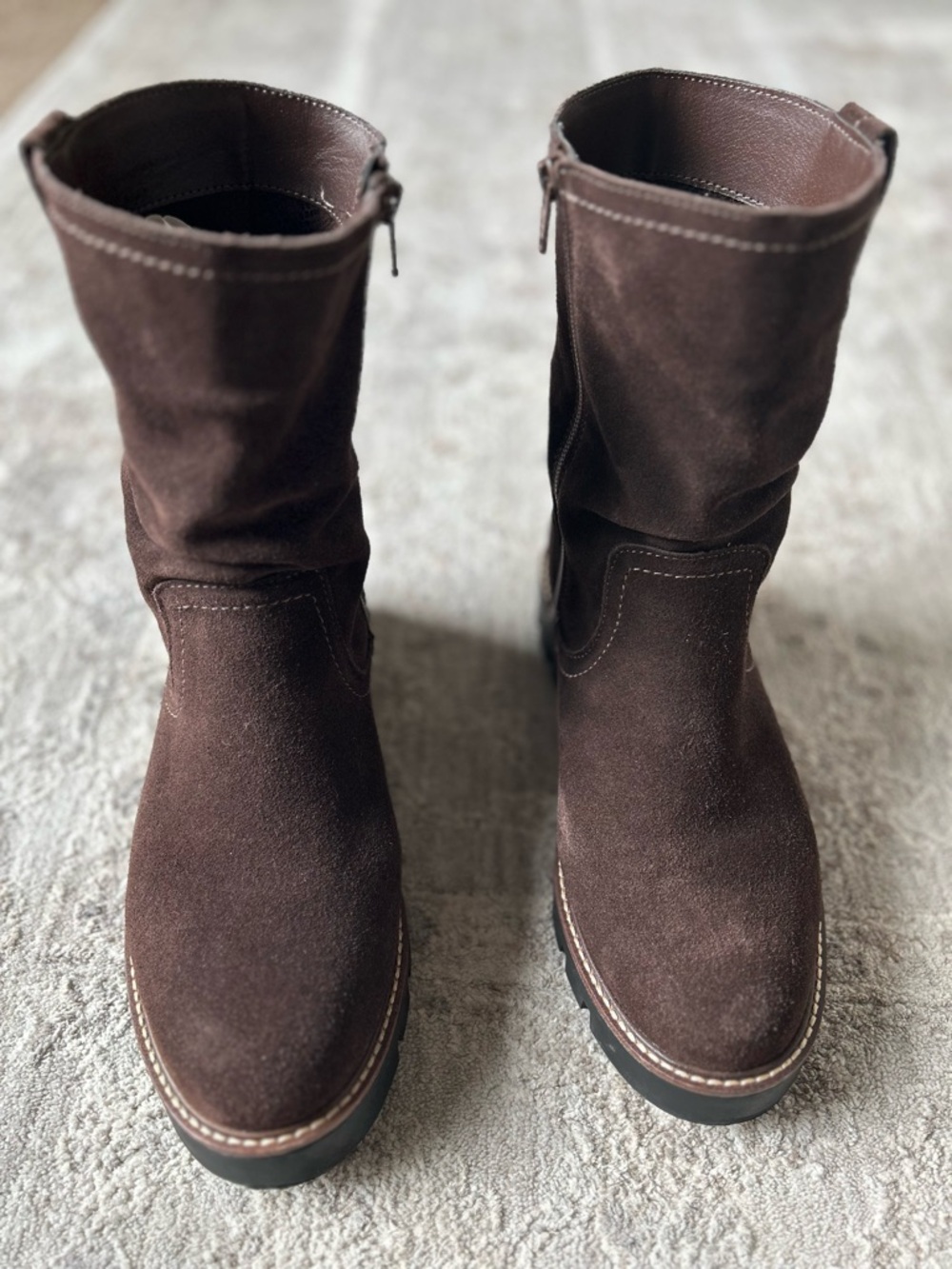 White Mountain Glean Women's Suede Leather Mid Calf Side Zip Chunky Boot Sz 9W